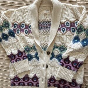 Lucky Brand Cream Multicolor Knit Cardigan